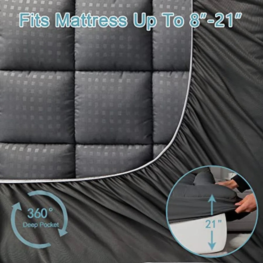 Waterproof Mattress Pad Quilted Fitted Protector Cooling Pillow Top Cover