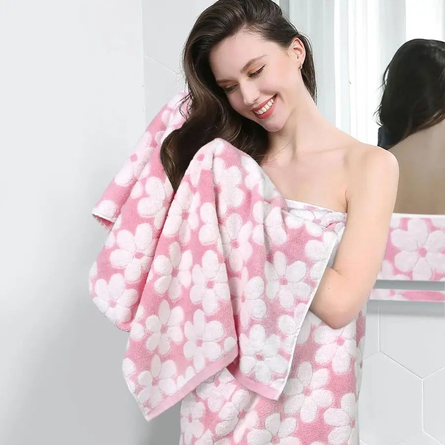 Bath Towels Set Of 2 Super Absorbent Floral Jacquard