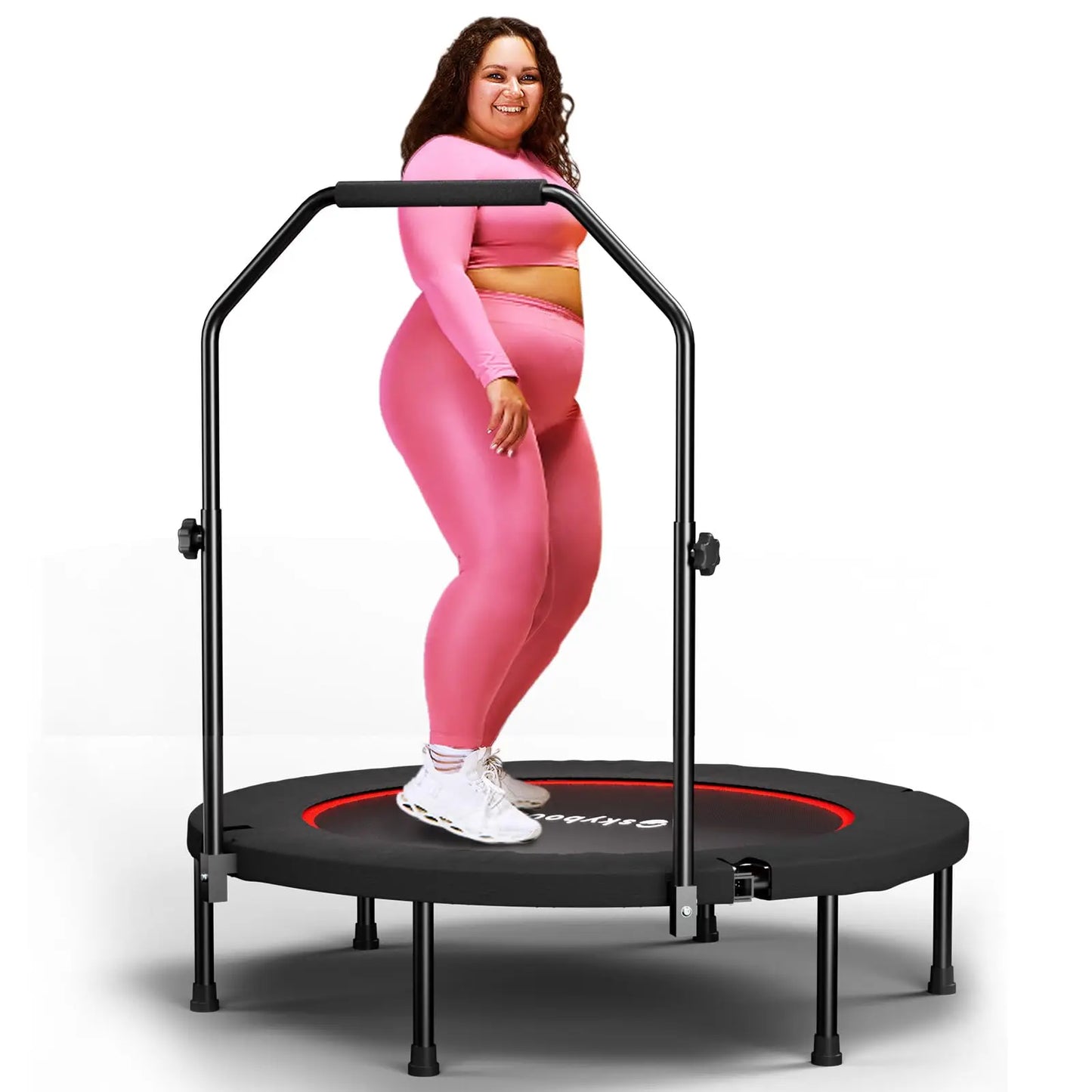 Foldable Mini Trampoline Fitness Rebounder With Adjustable Handle For Adults