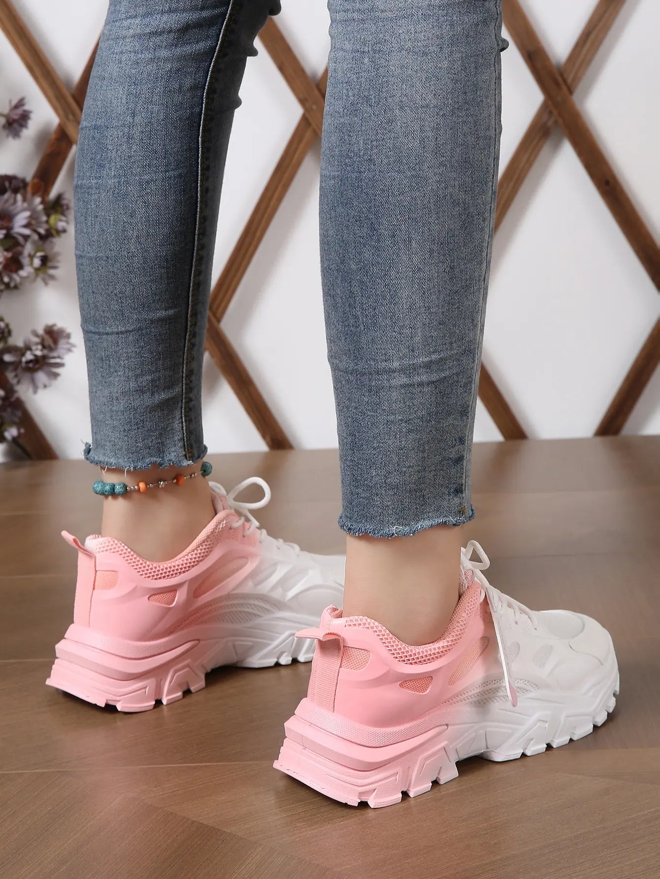 Ombre Chunky Platform Sneakers Lace Up Breathable Women Trainers