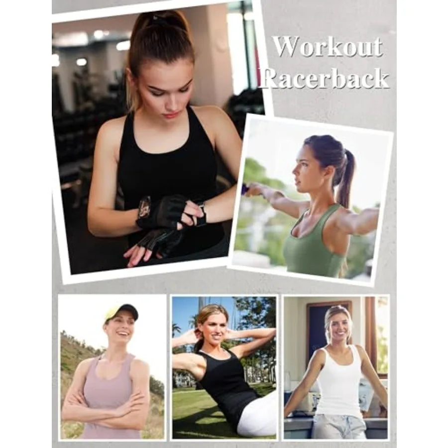 HOPLYNN 4 Pack Women's Racerback Crop Tank Top Athletic Gym Workout Shirt