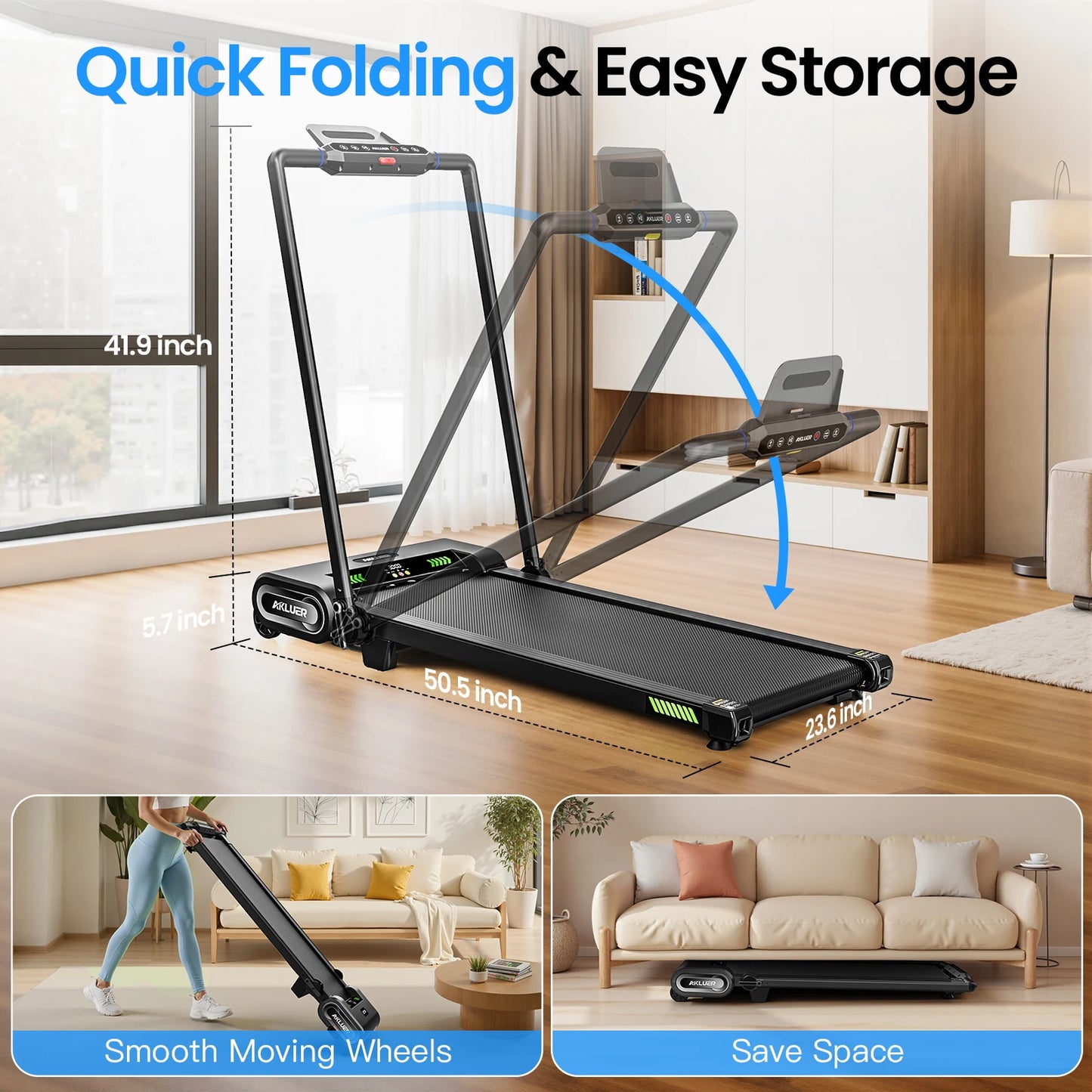AKLUER Walking Pad Treadmill Auto Incline 6-Level Under Desk 2.5HP