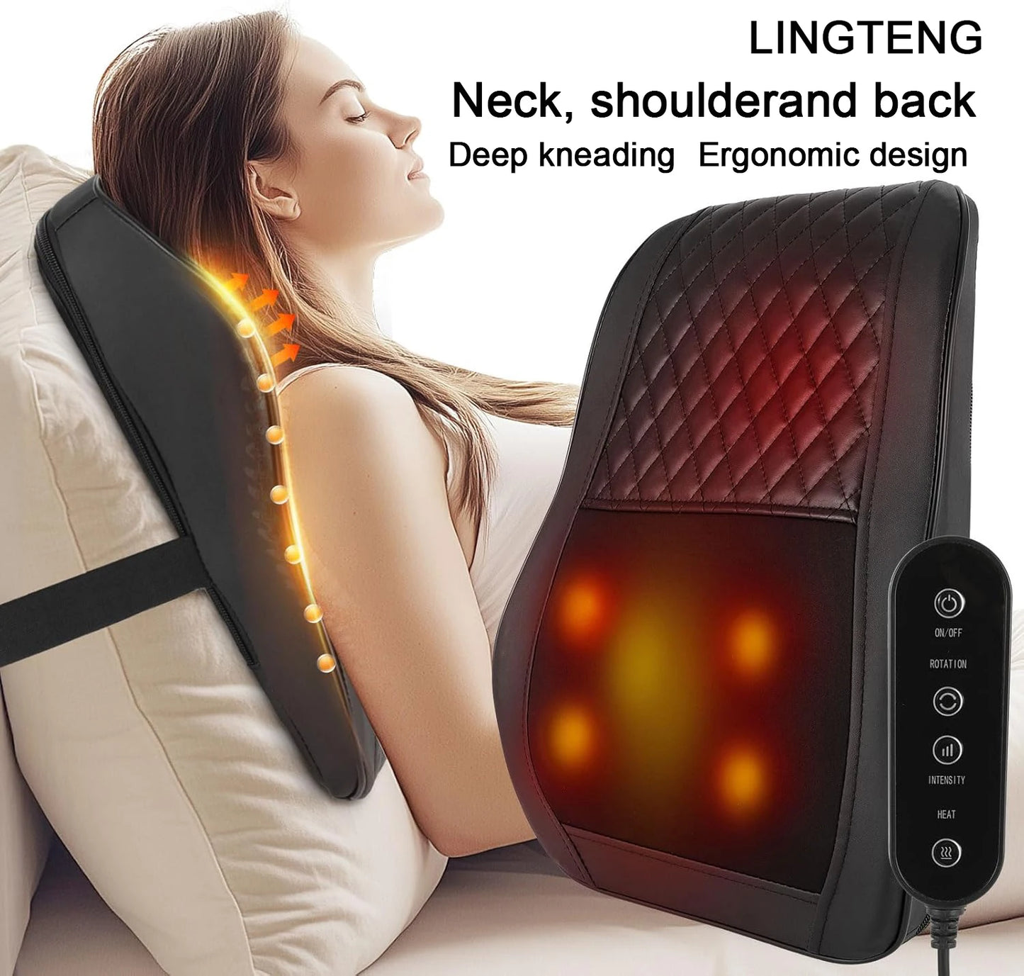LINGTENG Hot Compress 3D Kneading Back Massager For Neck Shoulders