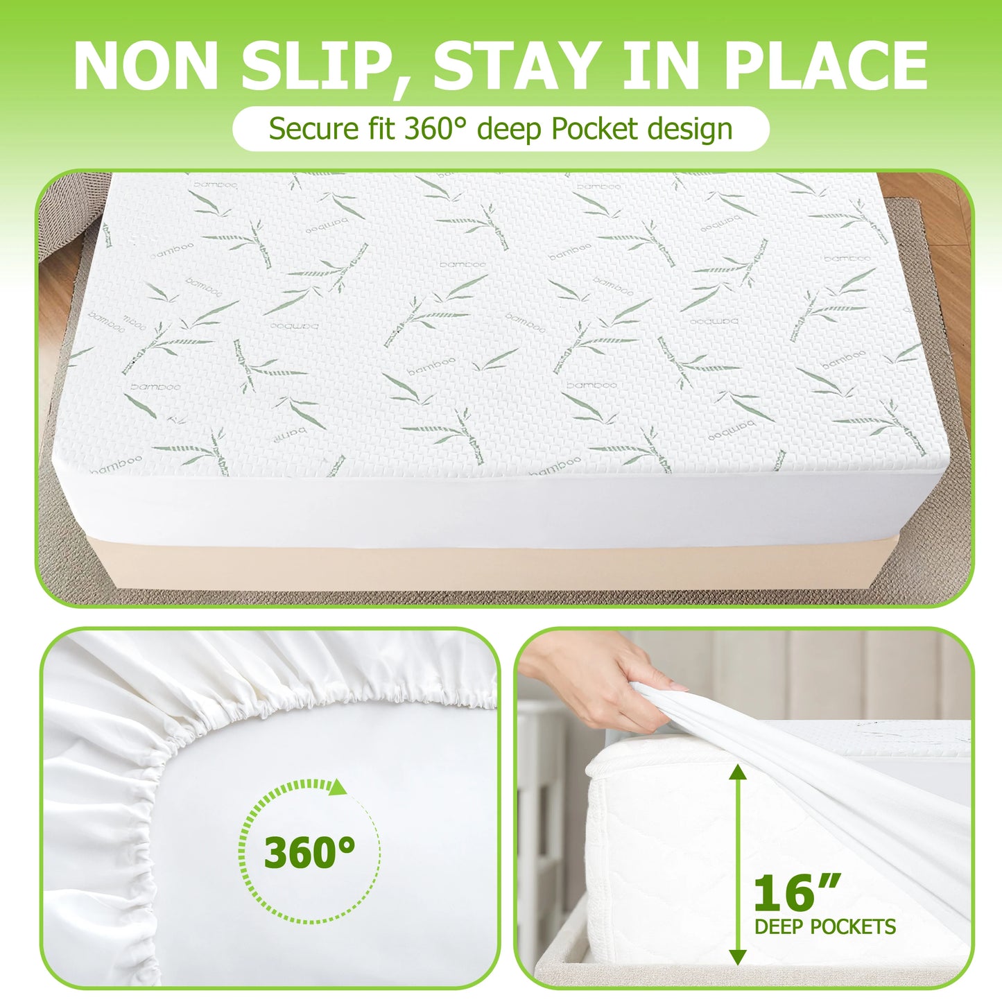 LDC Lux Decor Collection Mattress Protector Bamboo Rayon Waterproof Fitted