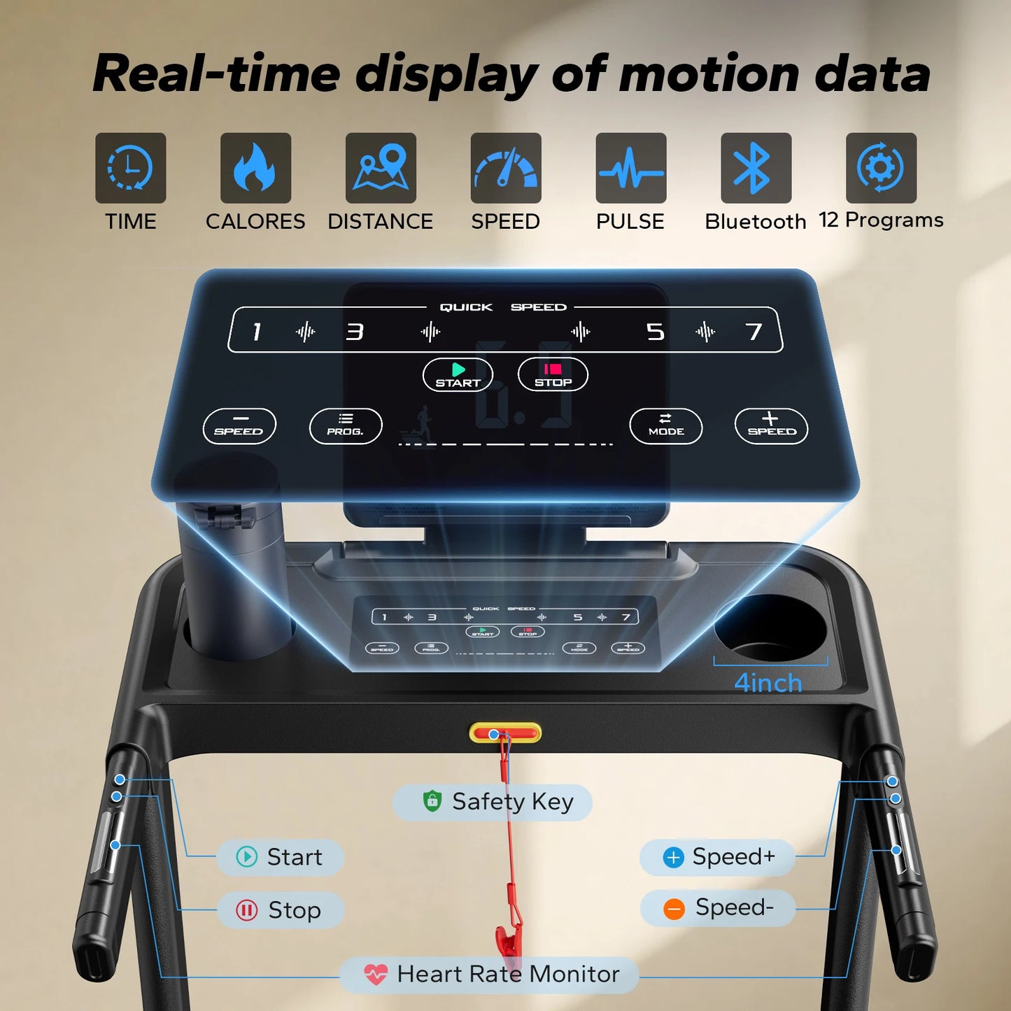 Merach Foldable Treadmill T12 Incline With Heart Rate Monitoring