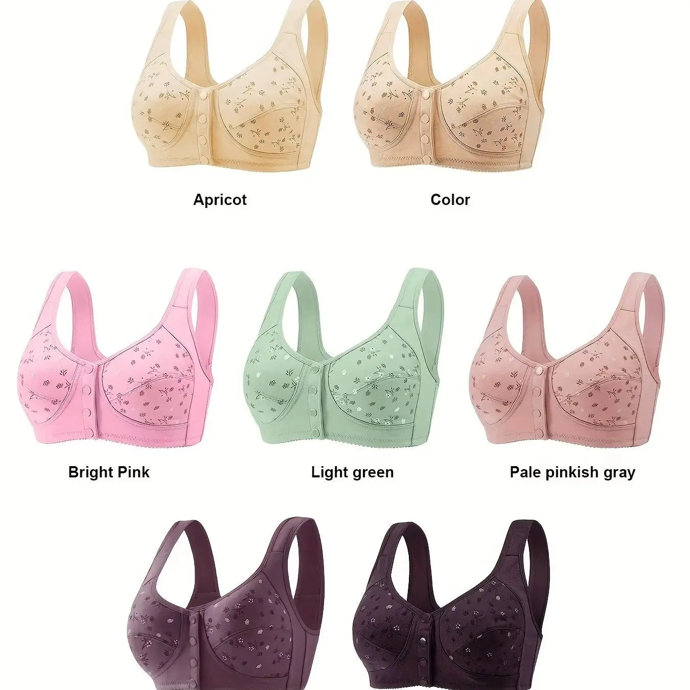 Floral Front Buckle Nursing Bra 7 Piece Set Breathable Support
