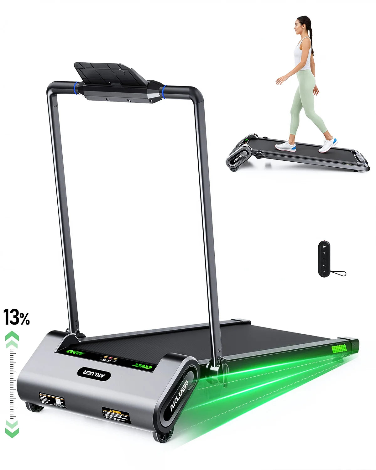 AKLUER Walking Pad Treadmill Auto Incline 6-Level Under Desk 2.5HP