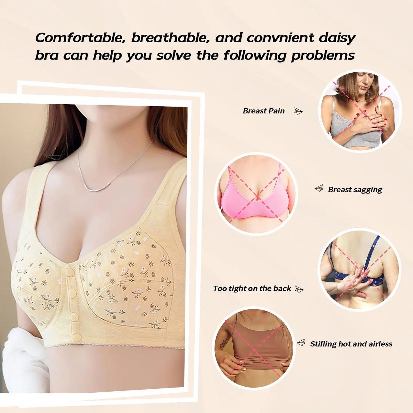 Floral Front Buckle Nursing Bra 7 Piece Set Breathable Support