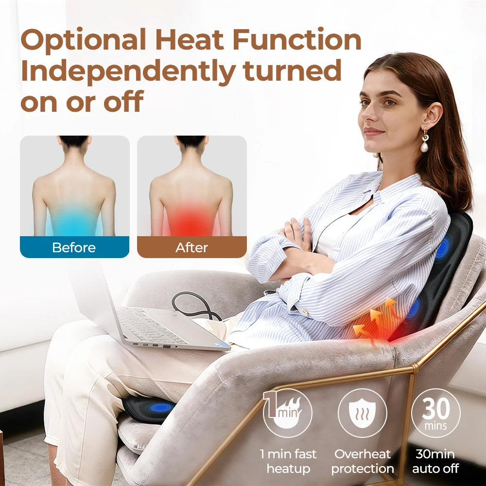 HIMOUTA Back Massager With Heat Chair Pad For Shoulder And Back Relief