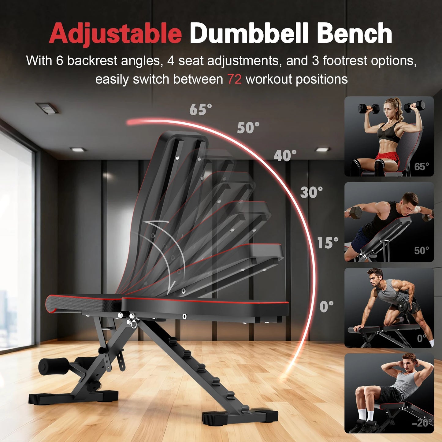 Multifunctional Adjustable Dumbbell Bench Foldable 660 Lbs Capacity for Home Gym