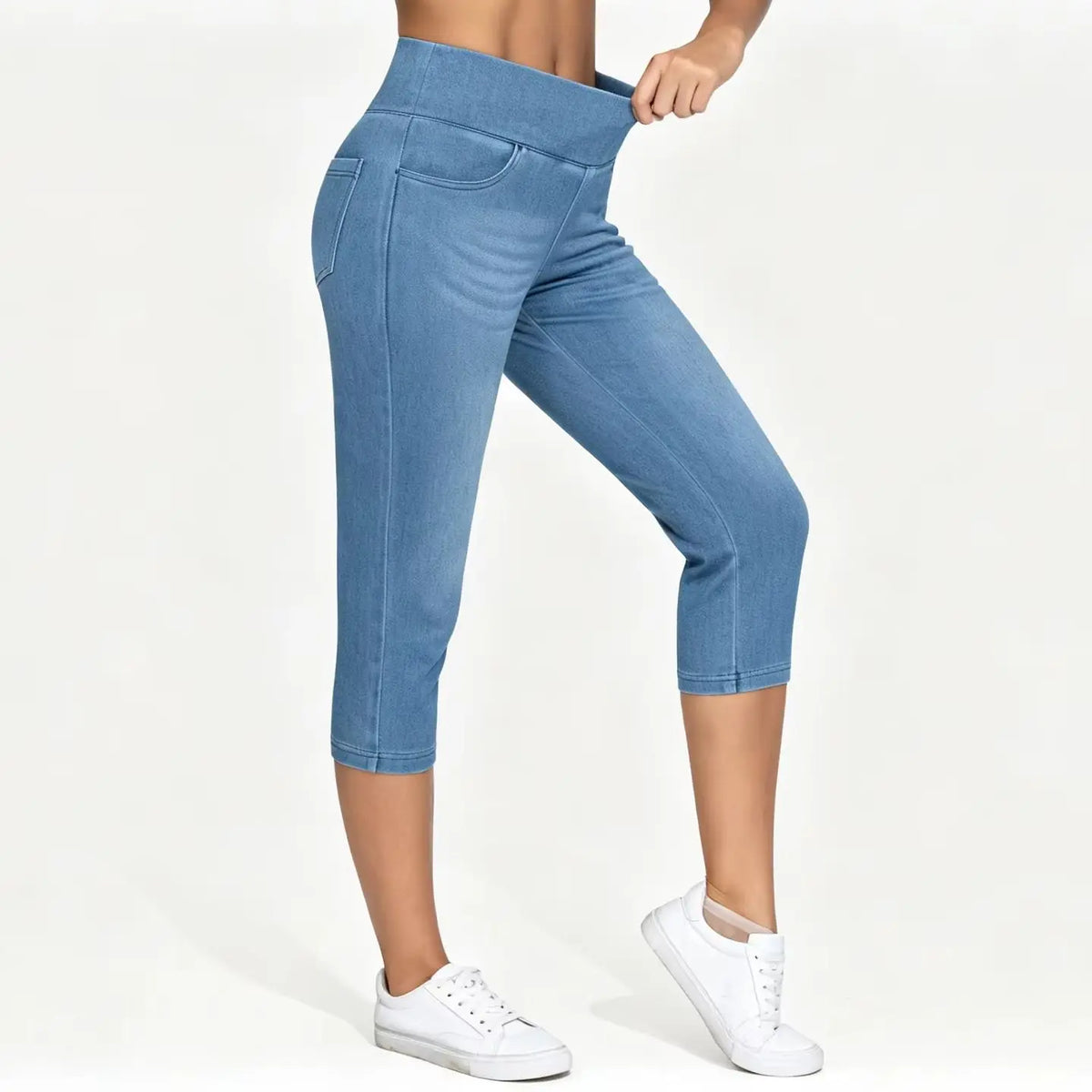 The Gym People Womens Cross Waisted Stretch Denim Capri Jeggings