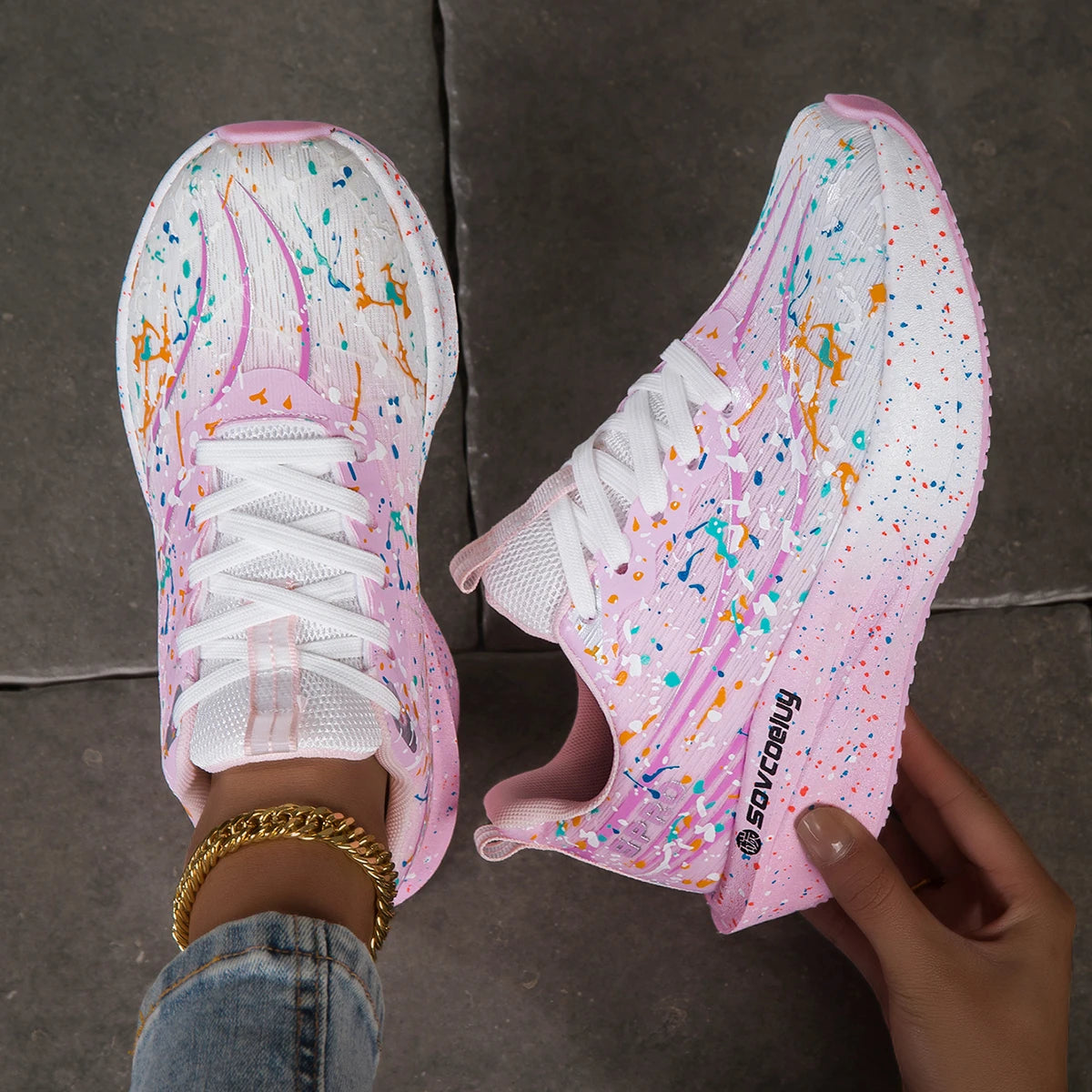 Splatter Paint Gradient Flying Weave Mesh Sneakers