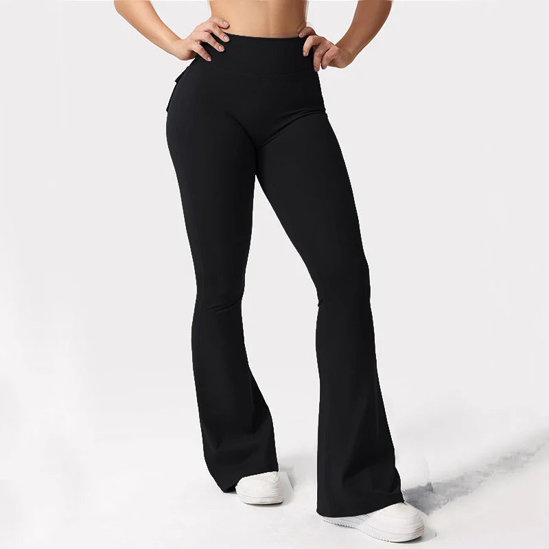 Summer Womens Cargo Pocket Fitness Tights High Waist Yoga Running