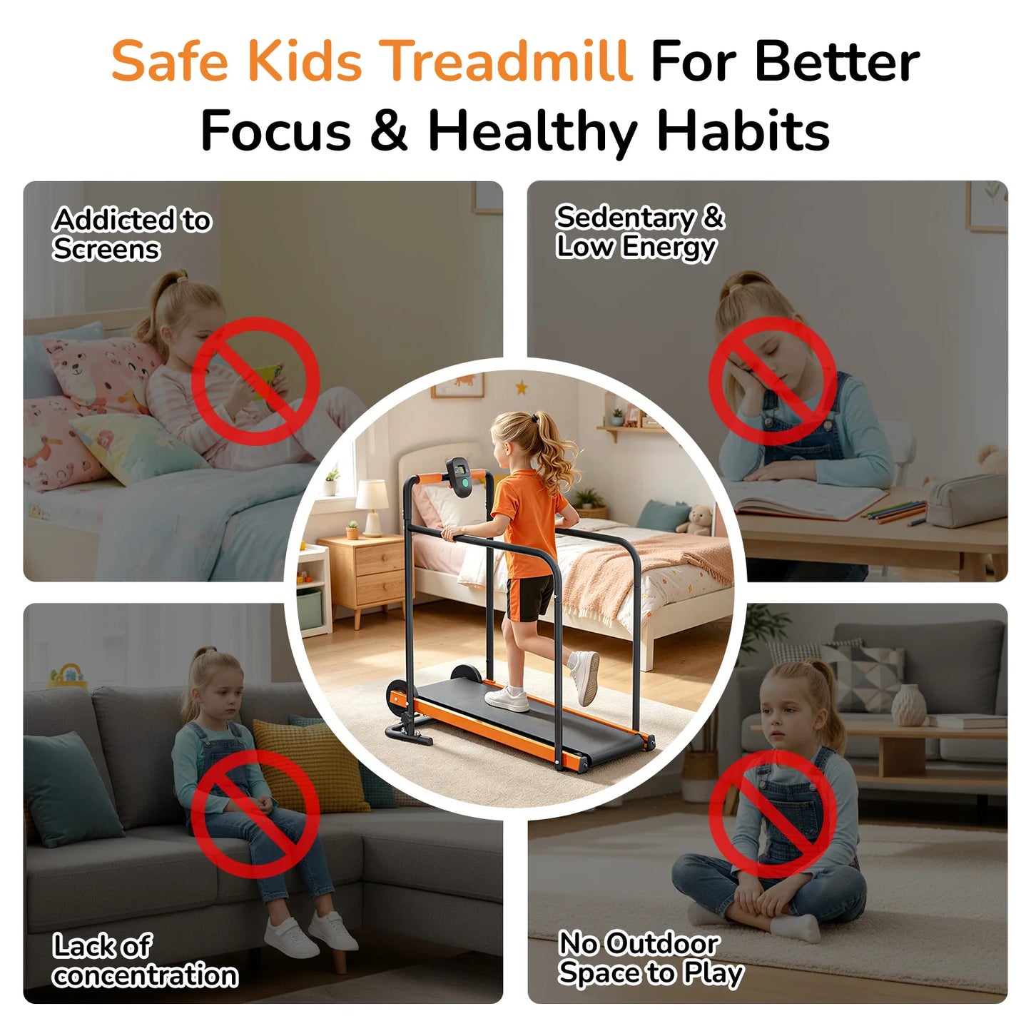 AKLUER Kids Walking Pad Treadmill Non Electric Self Propelled Gym