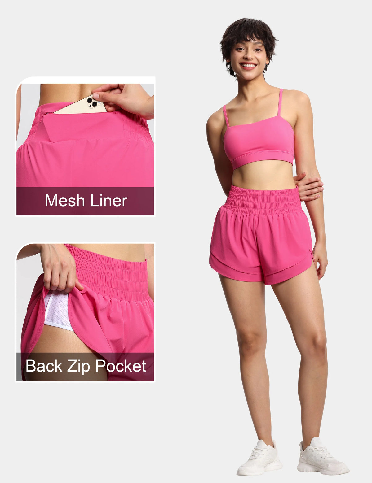 THE GYM PEOPLE Women's High Waisted Running Shorts Zipper Pocket