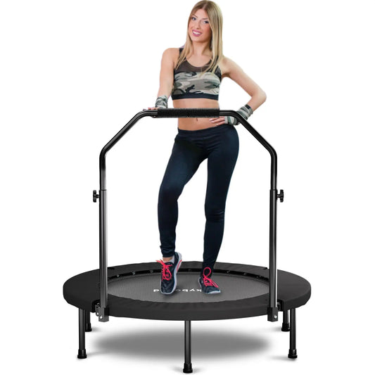 Foldable Mini Trampoline Fitness Rebounder With Adjustable Handle For Adults