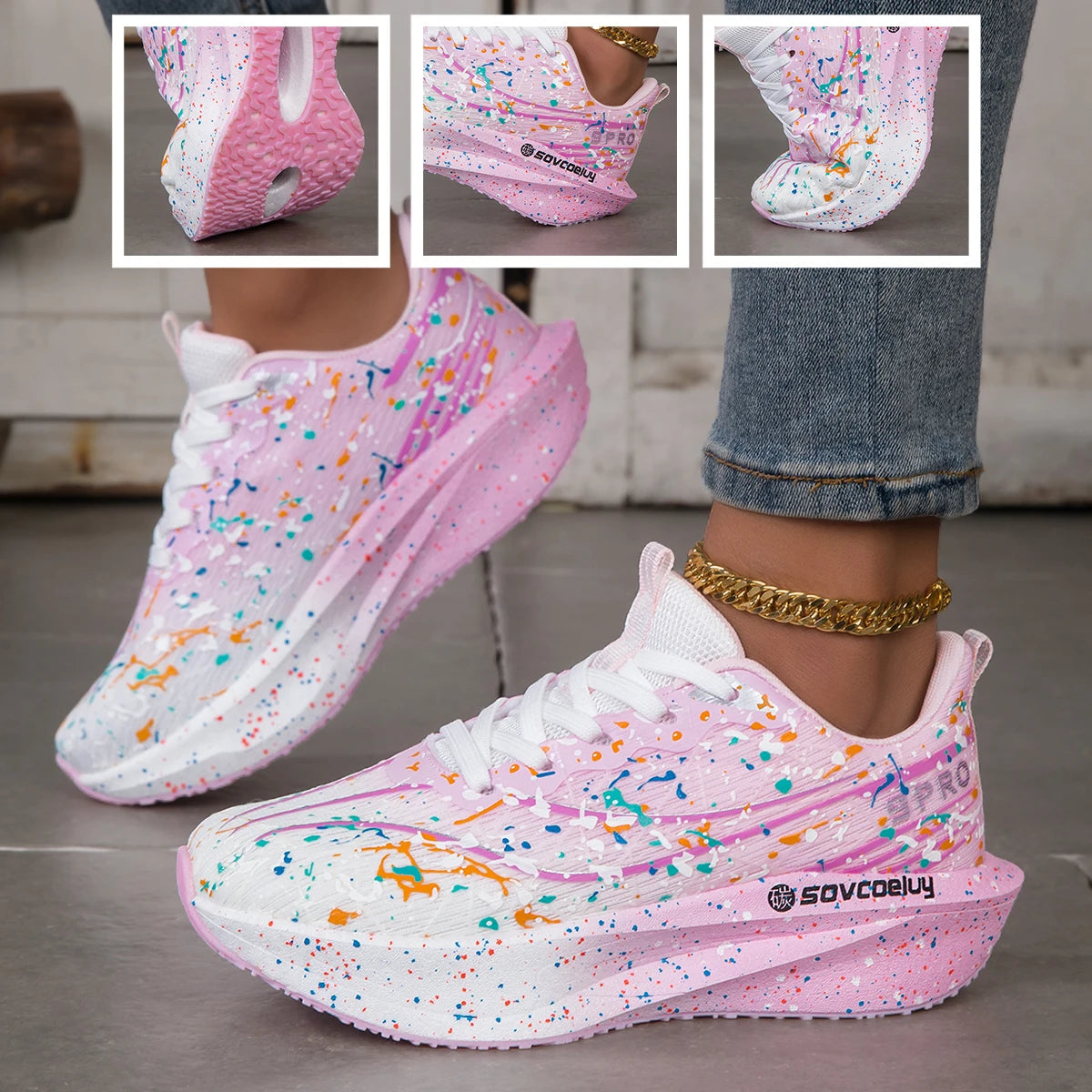 Splatter Paint Gradient Flying Weave Mesh Sneakers