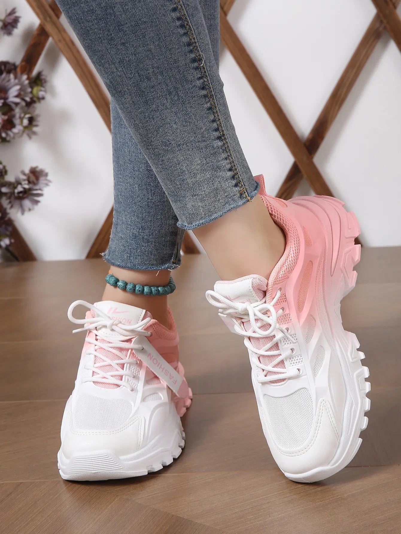 Ombre Chunky Platform Sneakers Lace Up Breathable Women Trainers