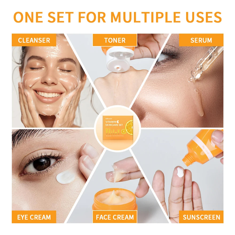 Lakerain Vitamin C Skin Care Set 6pcs Kit for Brightening