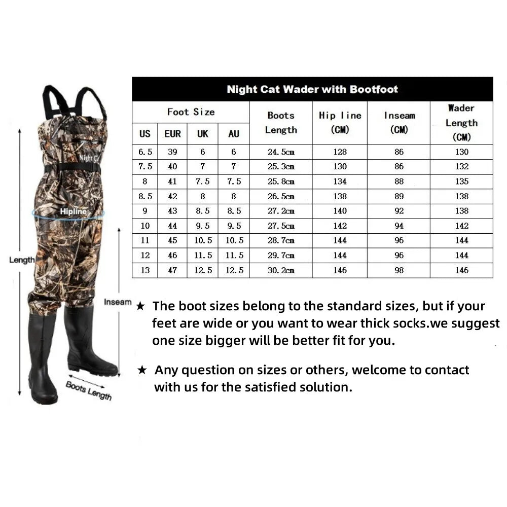 Night Cat Fishing Chest Waders Waterproof Unisex Bootfoot Belt