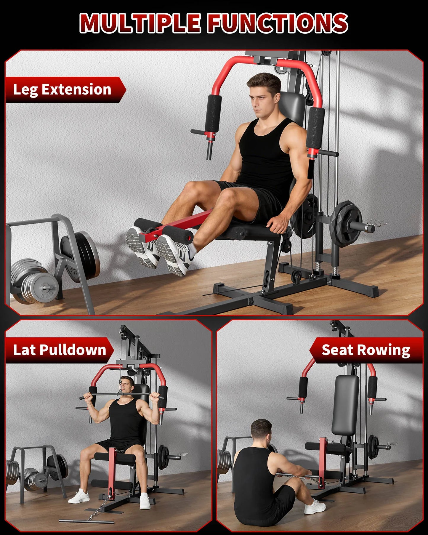 HiMISS 5 In 1 Home Gym Equipment Lat Pulldown Chest Press Leg Extension Row