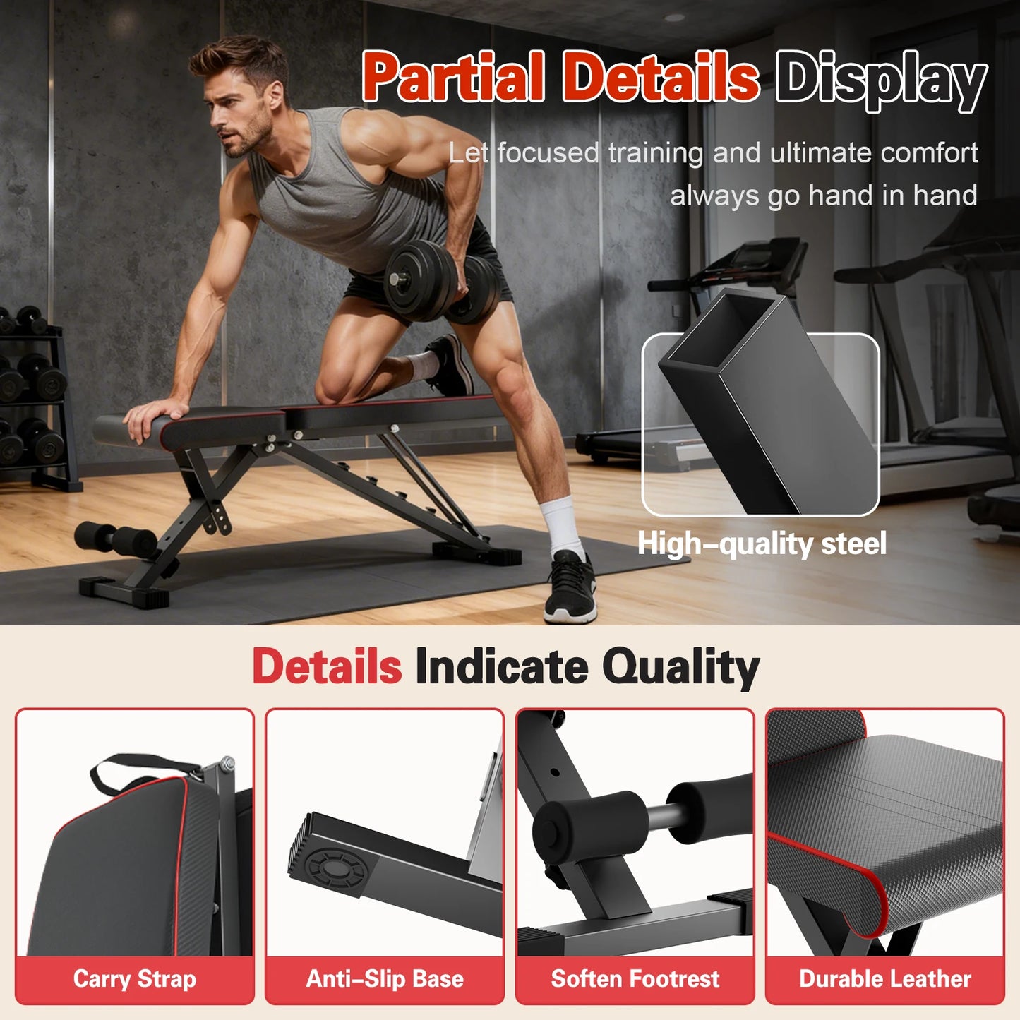 Multifunctional Adjustable Dumbbell Bench Foldable 660 Lbs Capacity for Home Gym