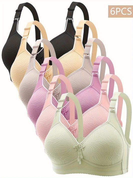 Set Of 6 Women Lace Padded No Wire T Shirt Bras Adjustable Straps