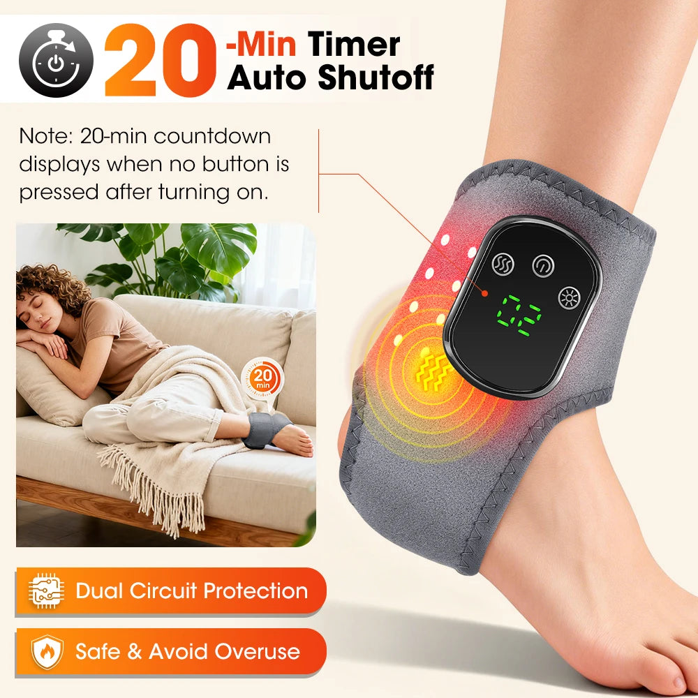 Hailicare Cordless Ankle Massager Wrap With Red Light Heat Vibration