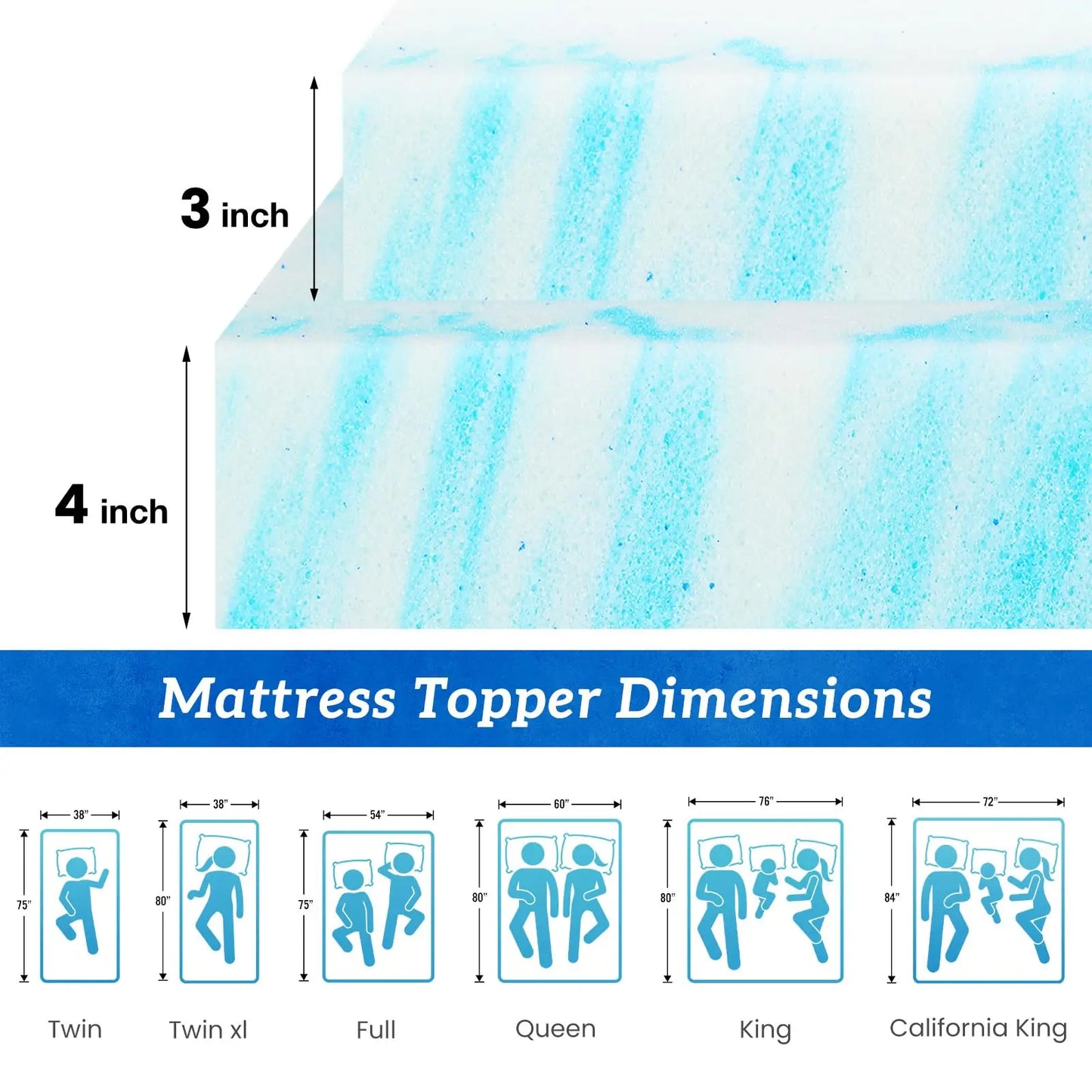 Memory Foam Mattress Topper Gel Cooling for Bed Bedroom Furniture
