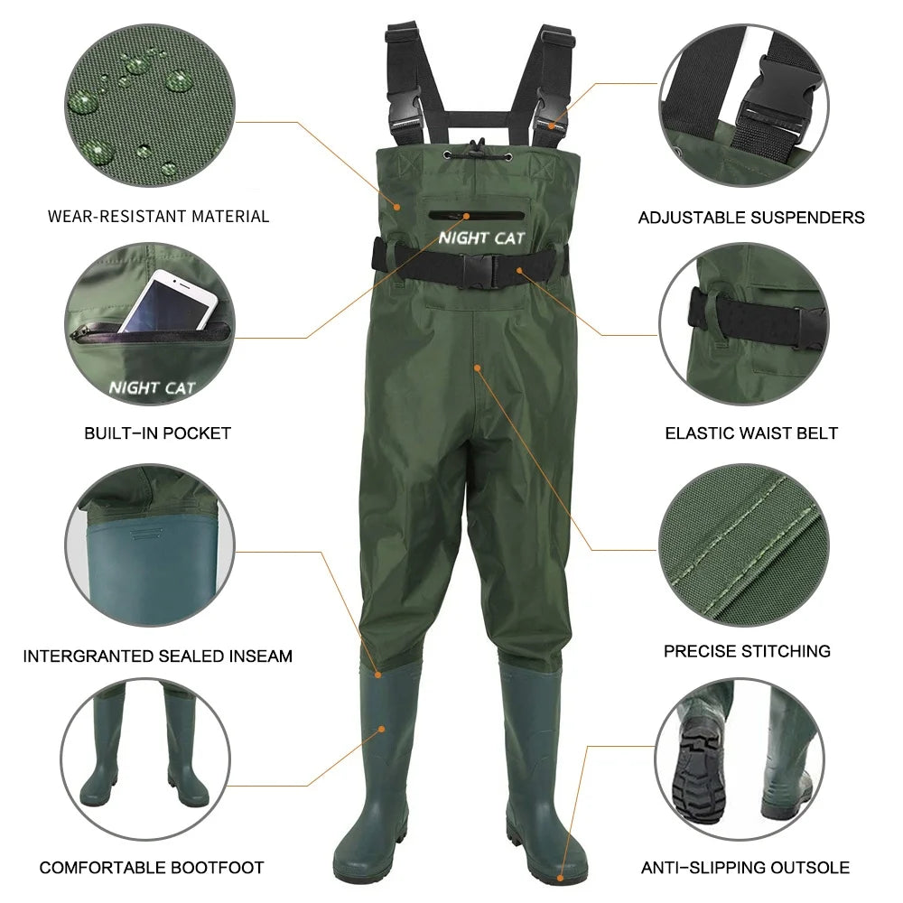 Night Cat Unisex Breathable Nylon Waterproof Chest Wader With Boots