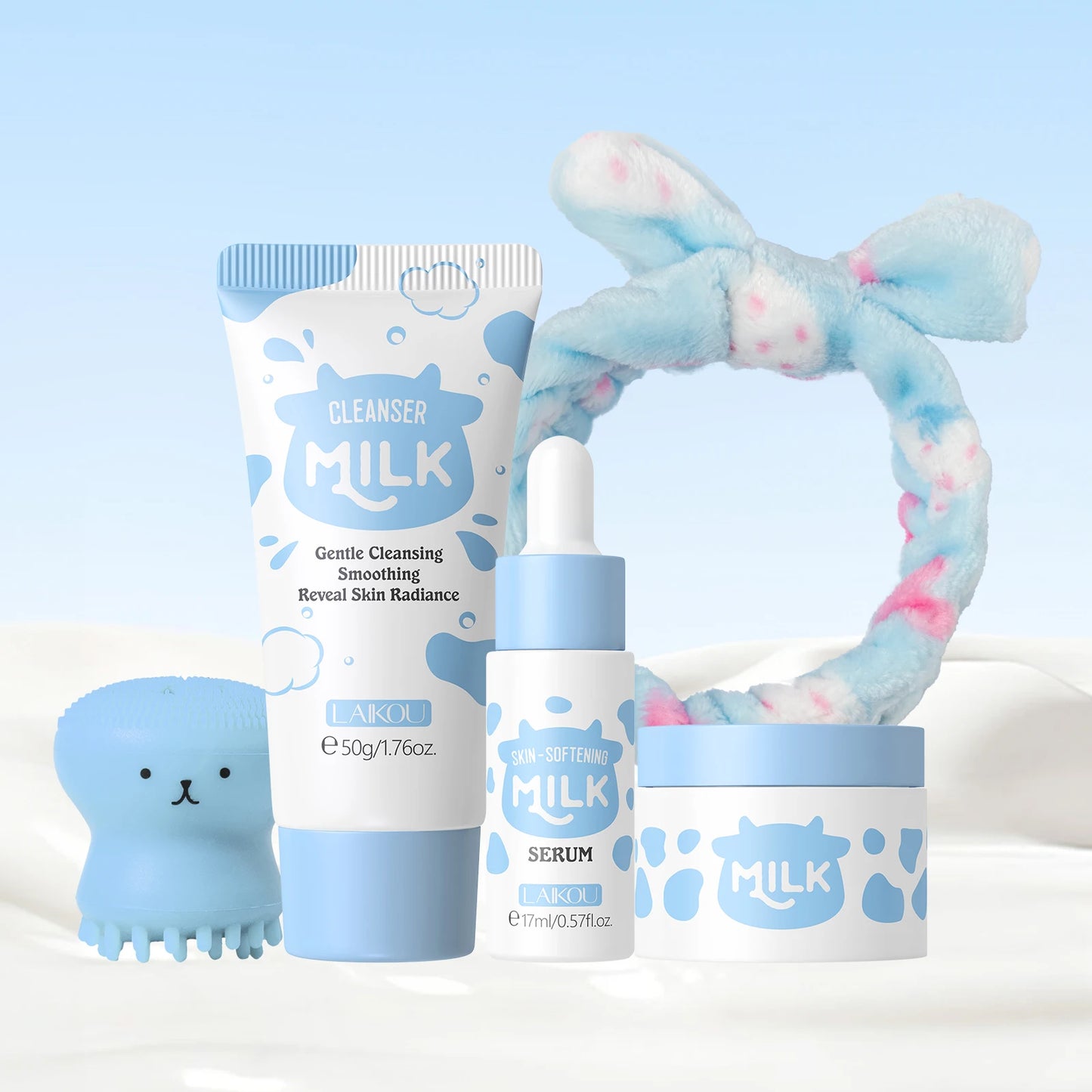 LAIKOU Milk Skincare Set Hydrating Serum Moisturizer Cleanser Kit