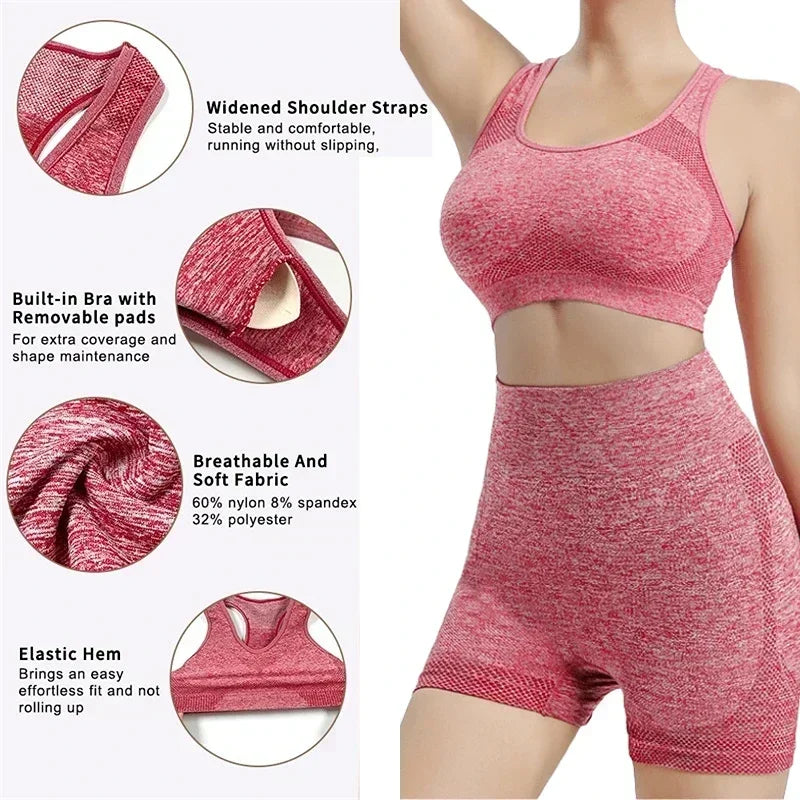 Yoga Set Women Sports Bra Shorts Seamless Workout Outfit