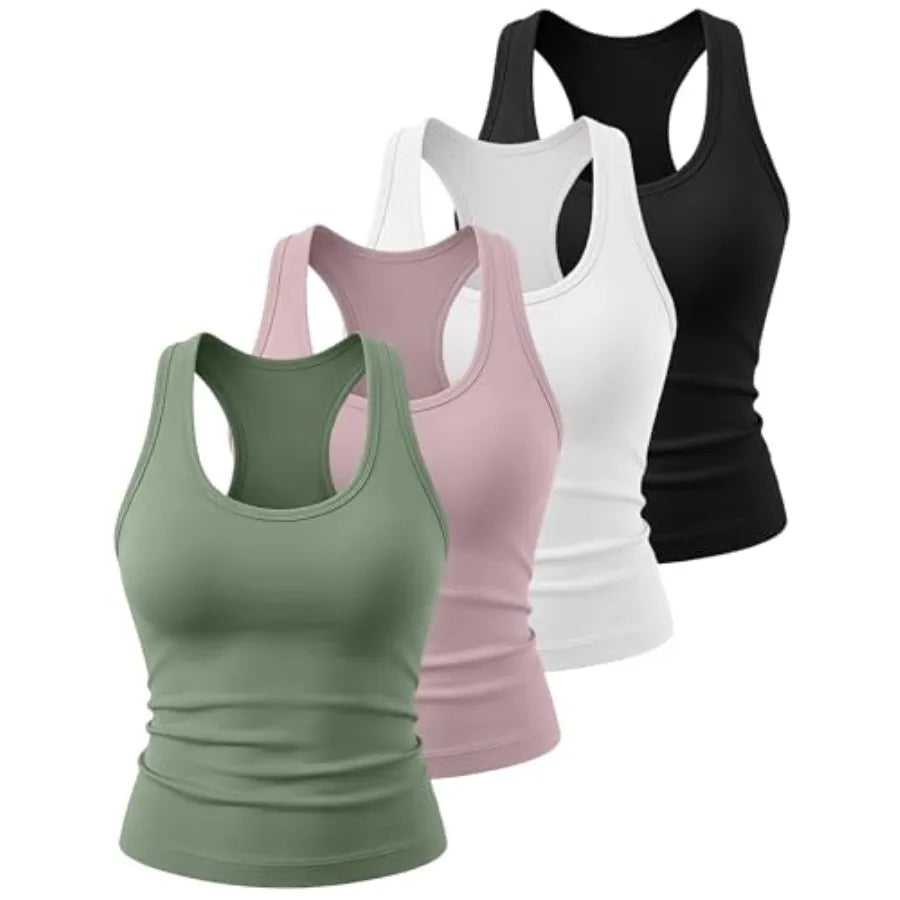HOPLYNN 4 Pack Women's Racerback Crop Tank Top Athletic Gym Workout Shirt