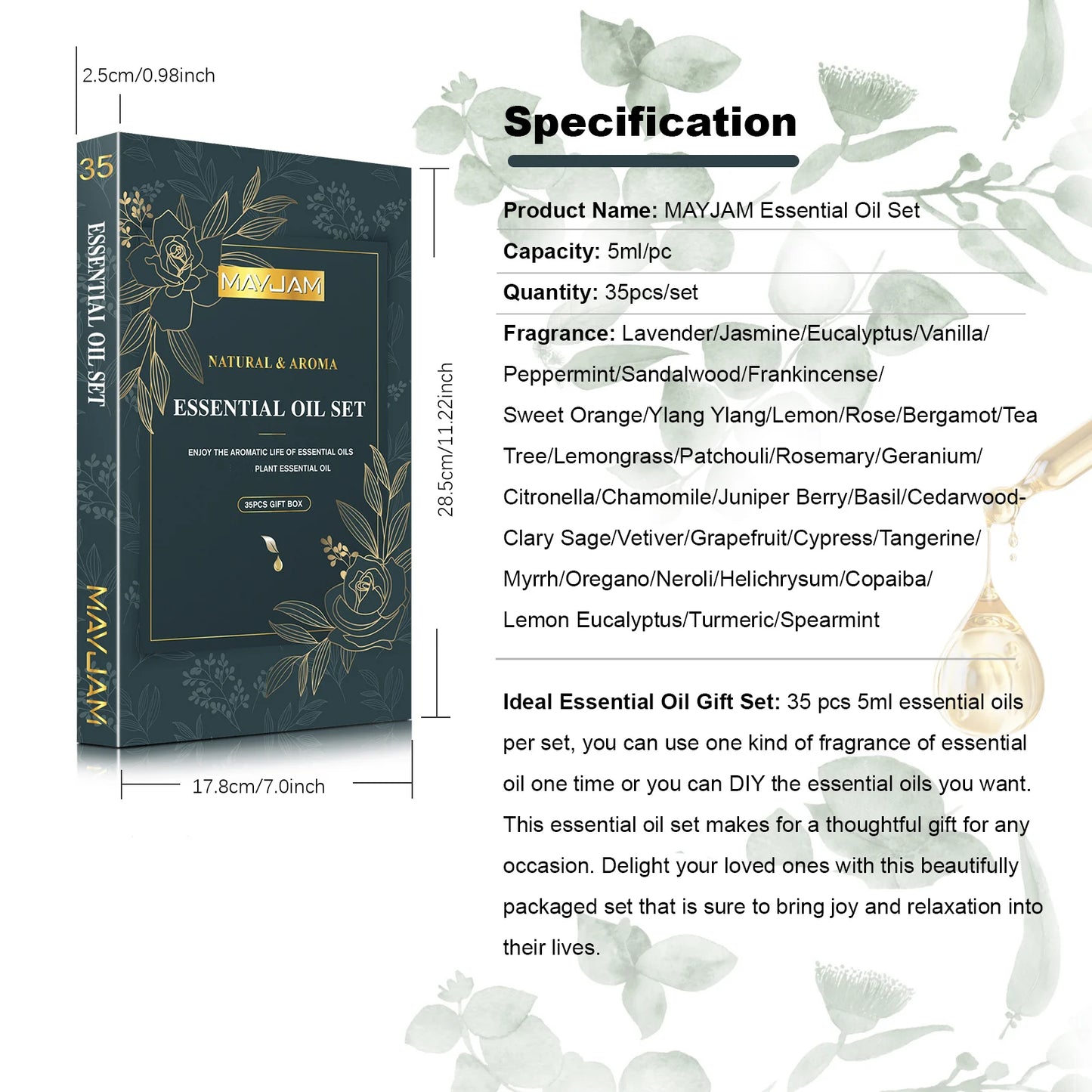 MAYJAM 35 Essential Oils Kit Gift Box Lavender Jasmine Vanilla