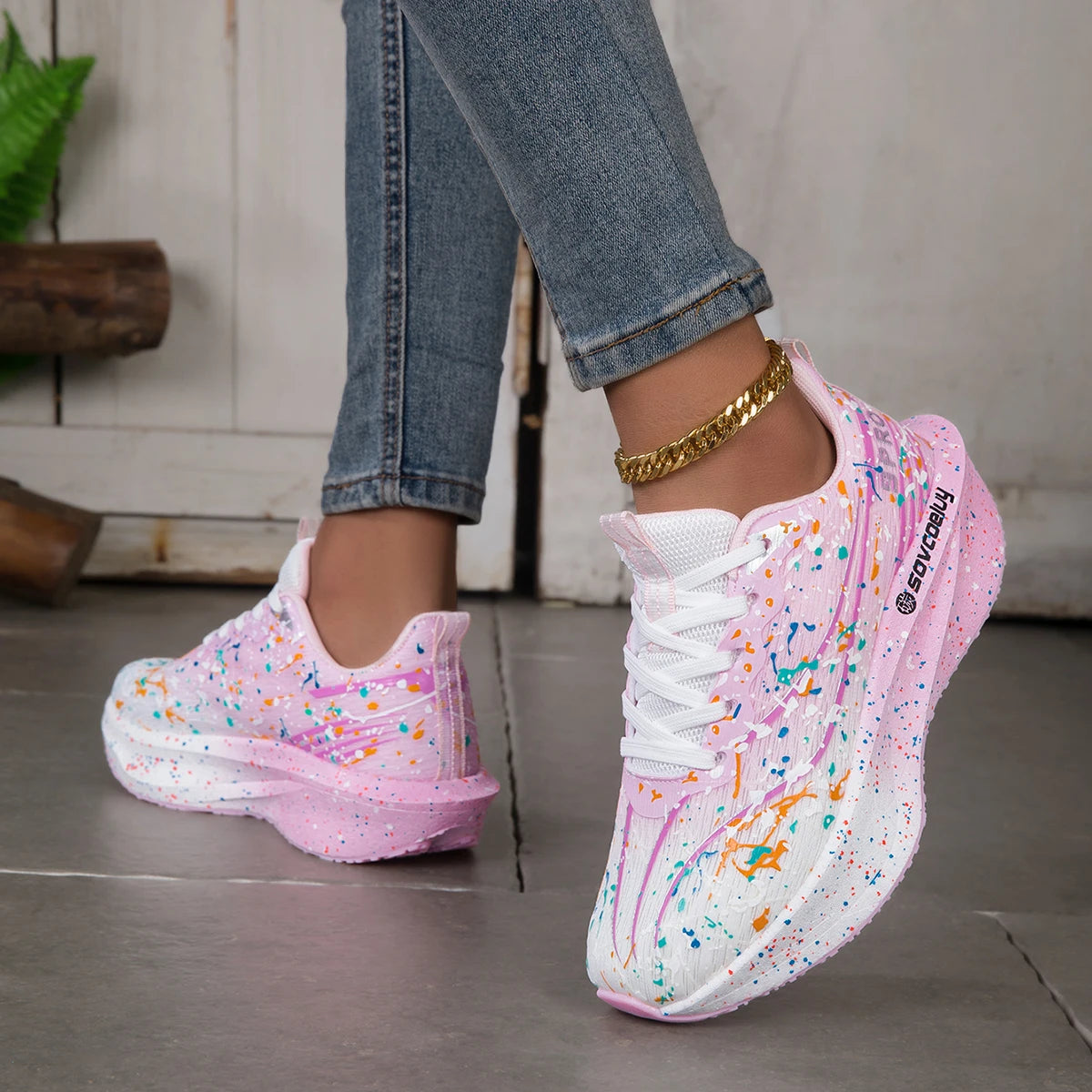 Splatter Paint Gradient Flying Weave Mesh Sneakers