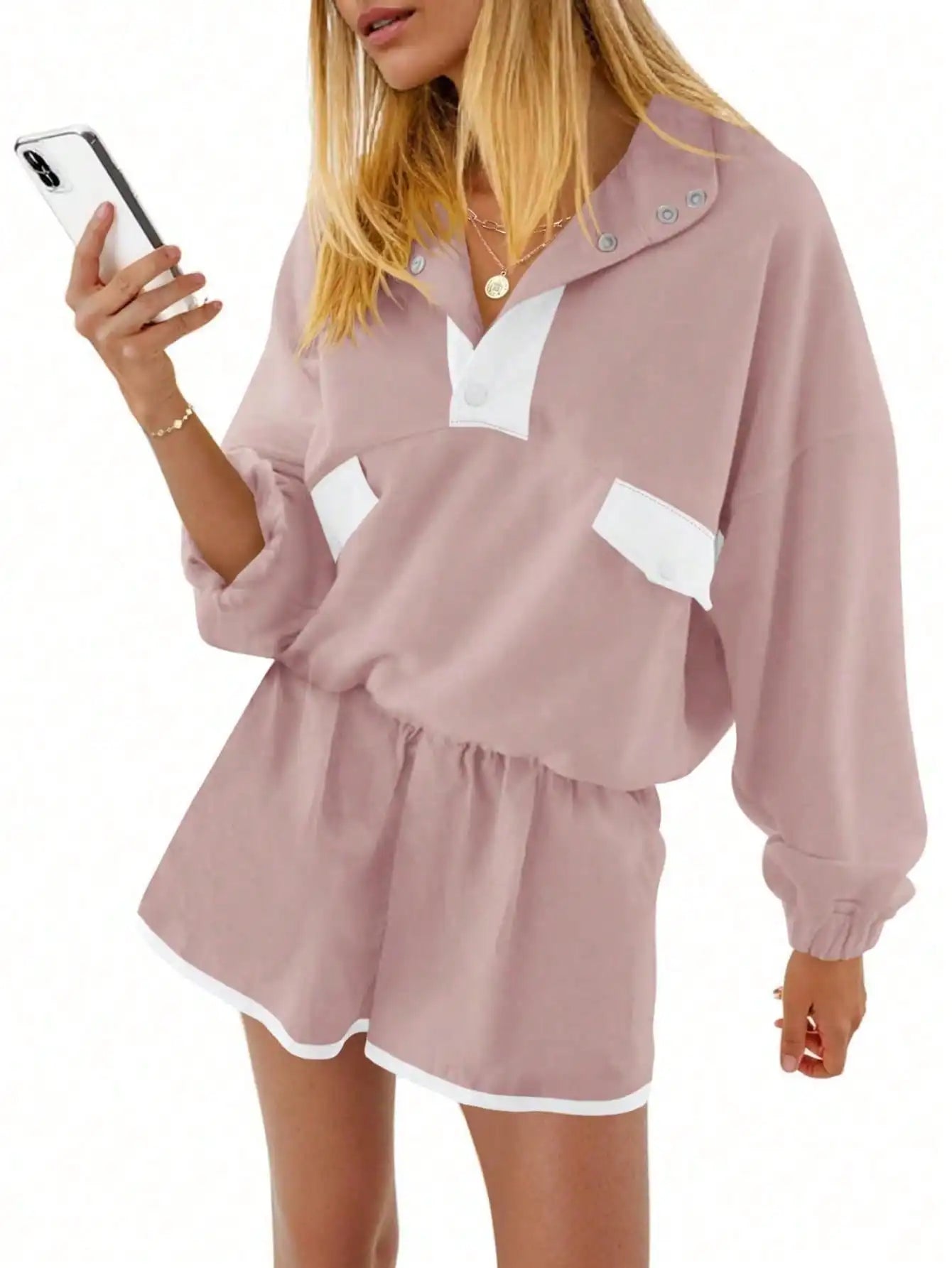 Fisoew Womens Two Piece Color Block Lounge Set Tracksuit