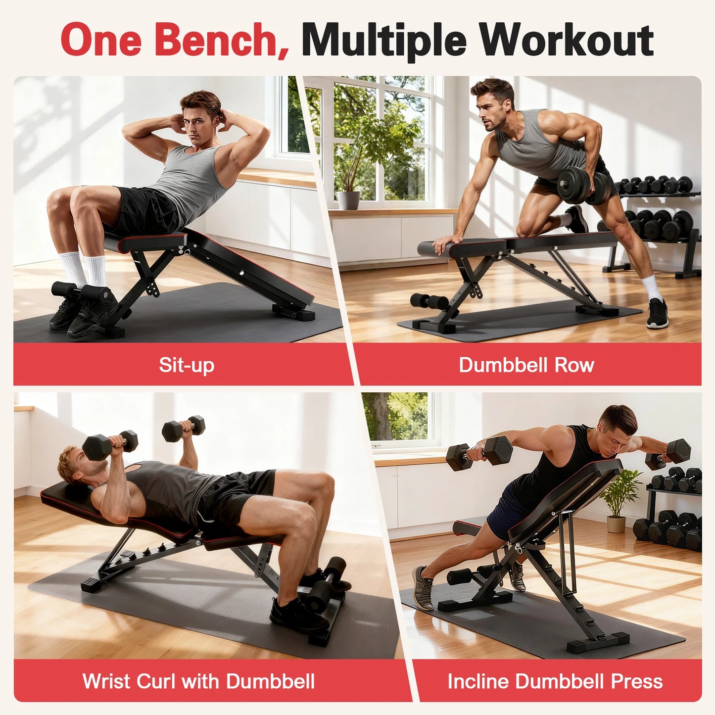 Multifunctional Adjustable Dumbbell Bench Foldable 660 Lbs Capacity for Home Gym