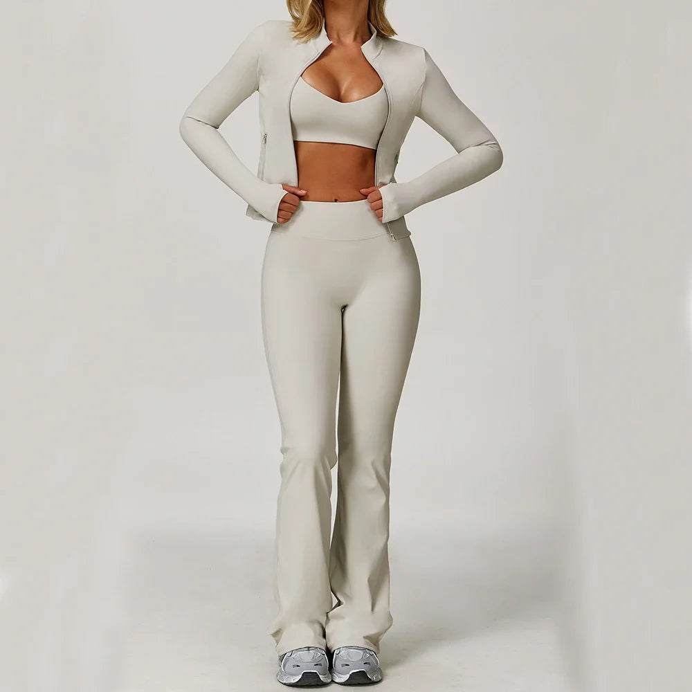 NONECN Women Yoga Bra Jacket High Waist Leggings Shorts Set
