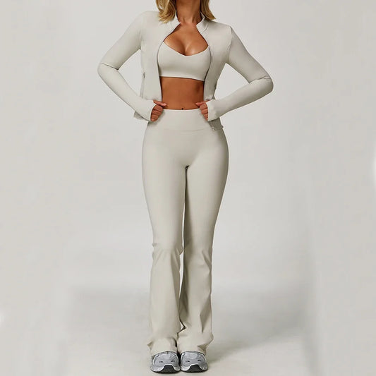 NONECN Women Yoga Bra Jacket High Waist Leggings Shorts Set