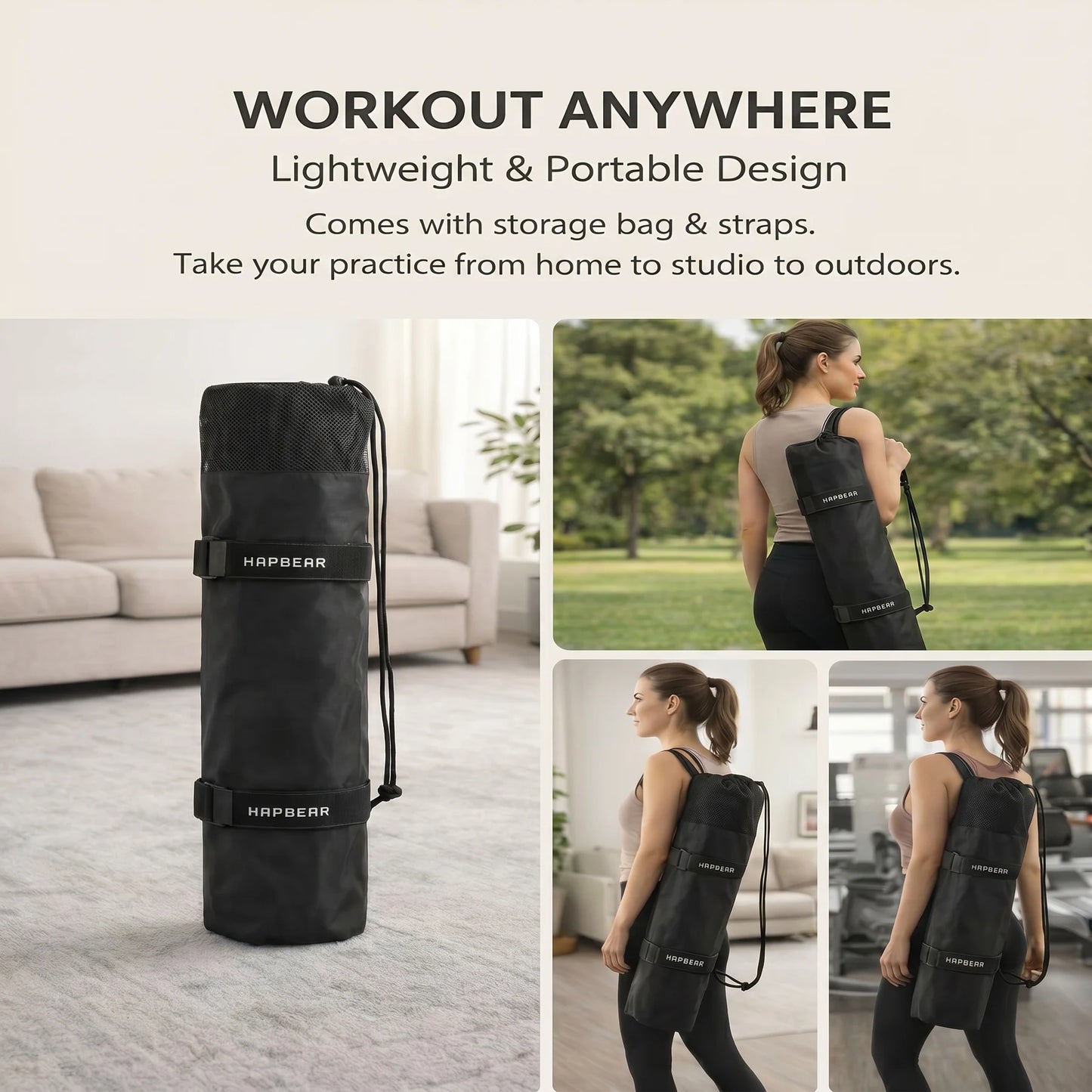 HAPBEAR Yoga Mat Non Slip TPE Eco Friendly Pilates Workout