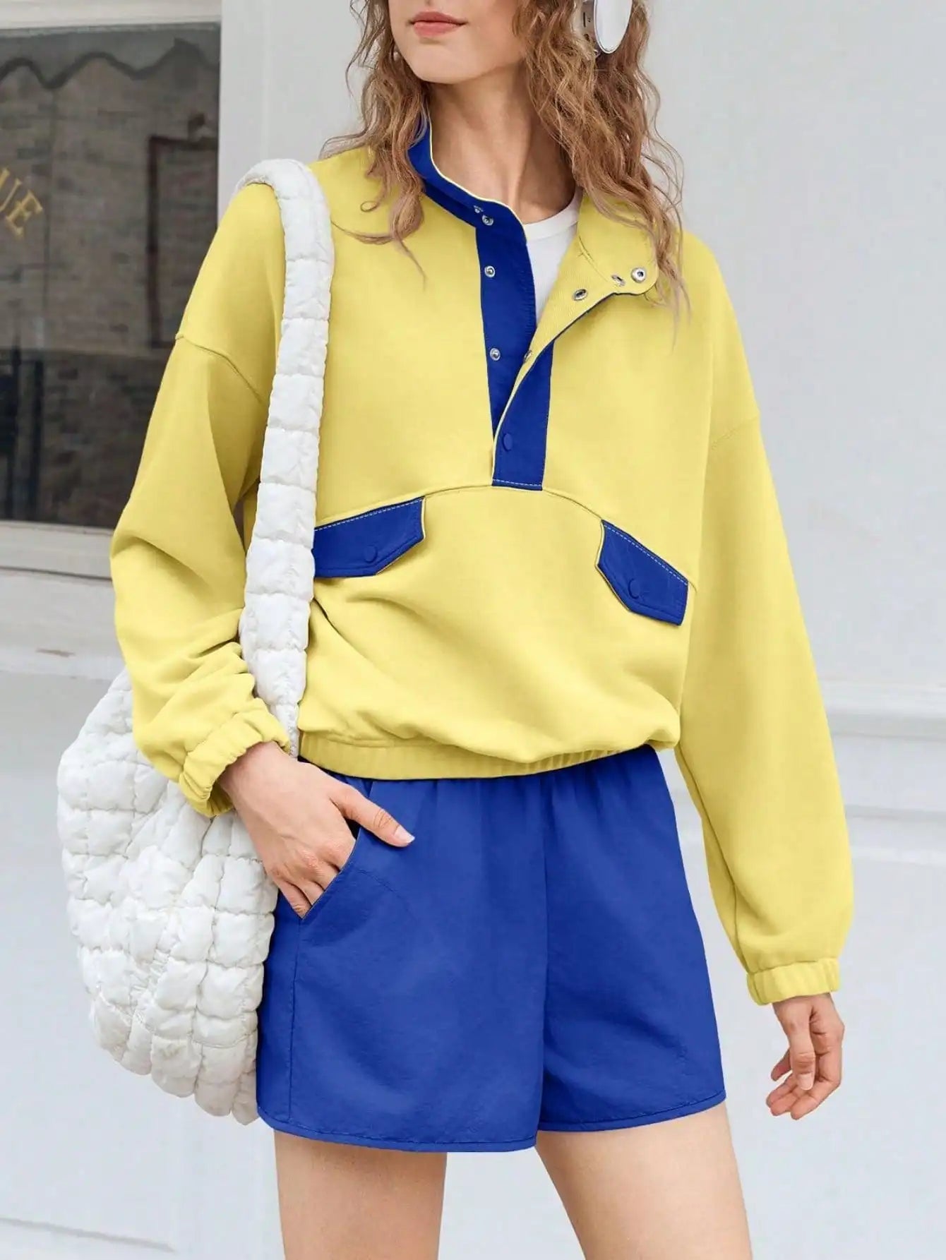 Fisoew Womens Two Piece Color Block Lounge Set Tracksuit