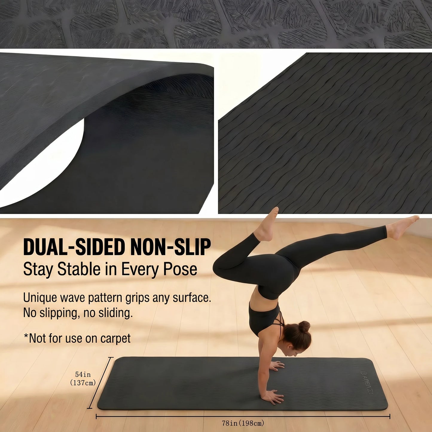 HAPBEAR Yoga Mat Non Slip TPE Eco Friendly Pilates Workout