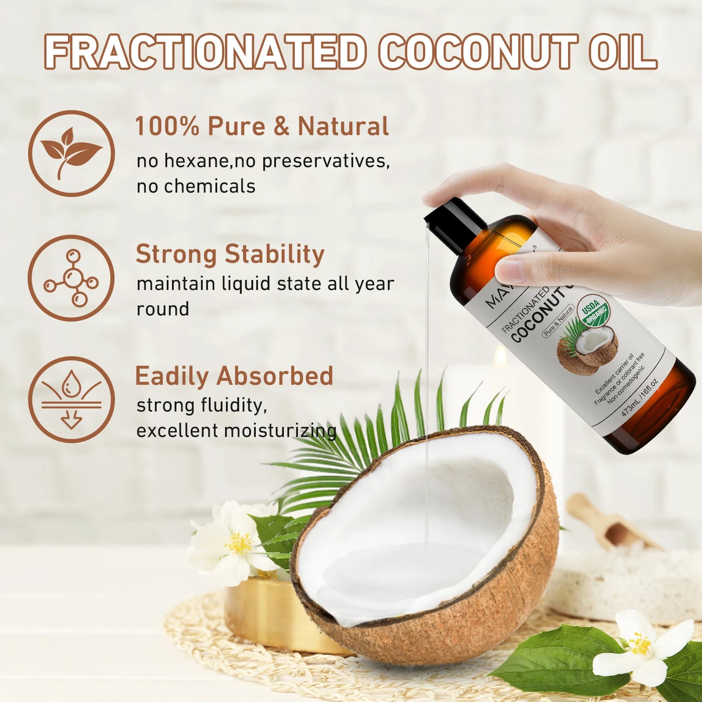 MAYJAM Pure Organic Castor Oil And Fractionated Coconut Oil For Skin And Hair