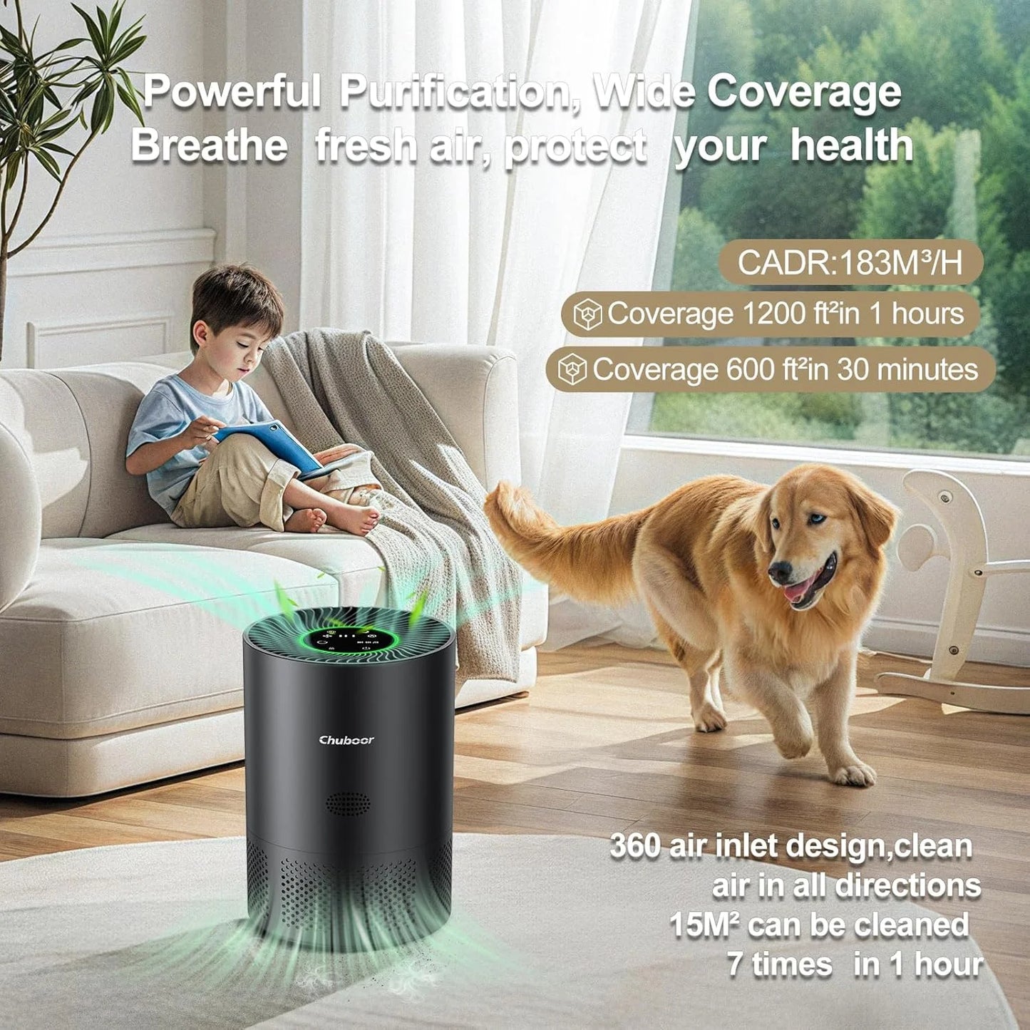 Chuboor H13 True HEPA Air Purifier for Home Bedroom PM25