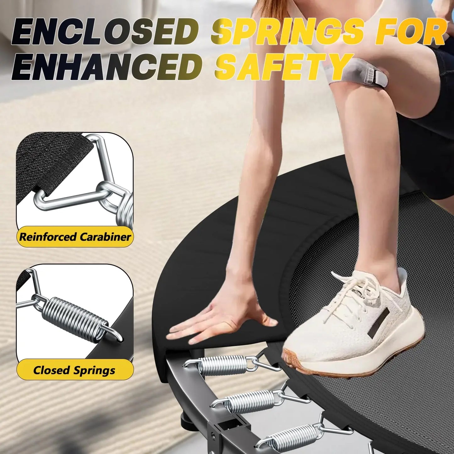 Foldable Mini Trampoline Fitness Rebounder With Adjustable Handle For Adults