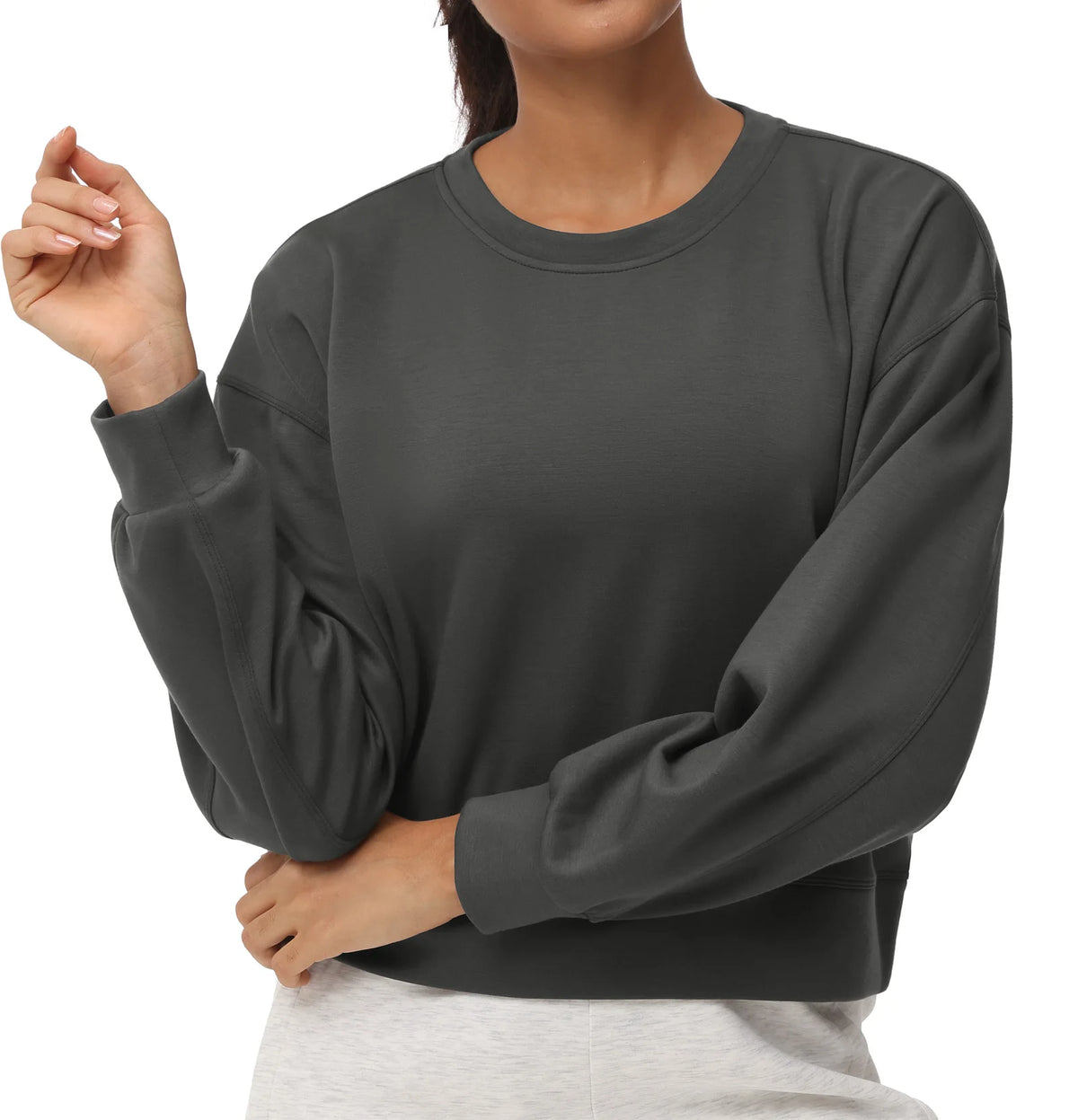 THE GYM PEOPLE Womens Cropped Crewneck Pullover Sweatshirt