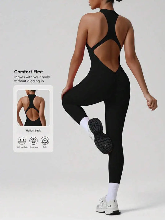 Womens Backless Fitness Jumpsuit Yoga Activewear Bodycon Workout Suit