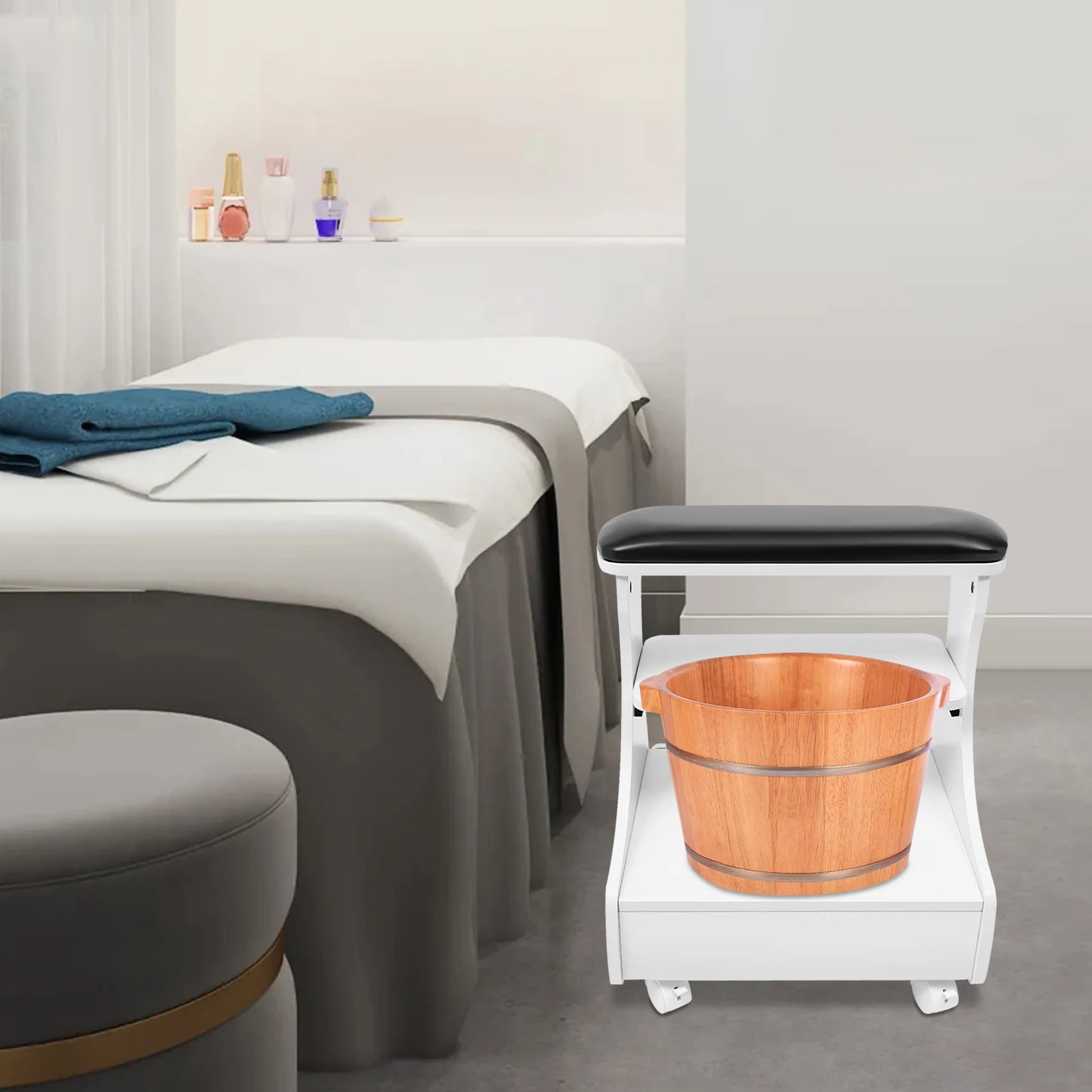 Foot Bath Stool With Wheels Portable Pedicure Foot Rest
