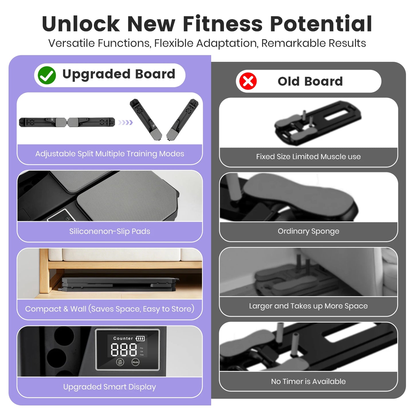 Portable Pilates Board With Ski Balance And Reps Timer