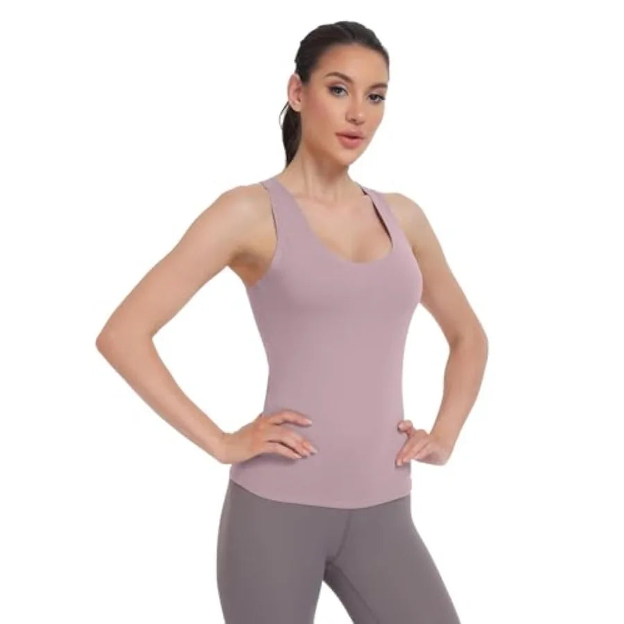 HOPLYNN 4 Pack Women's Racerback Crop Tank Top Athletic Gym Workout Shirt
